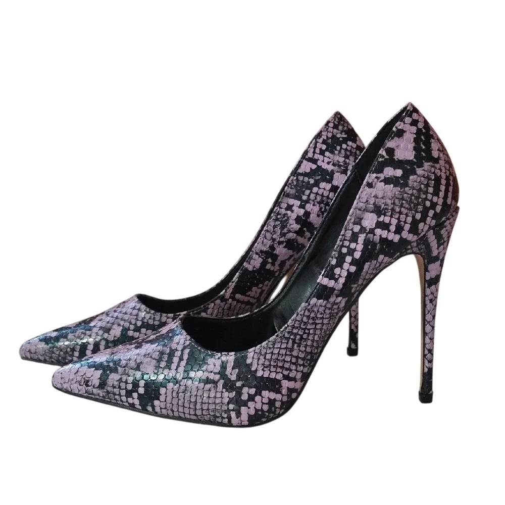 PrettyLittleThing Pink Snakeskin Pointed Toe Stiletto Pumps Heels‎ Size 7